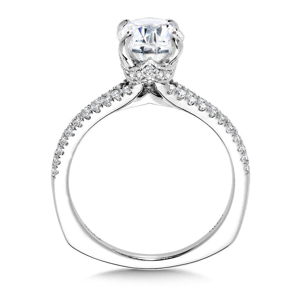 Valina Split Shank Diamond Engagement Ring w/ Milgrain-Beaded Chevron Collar R2435W