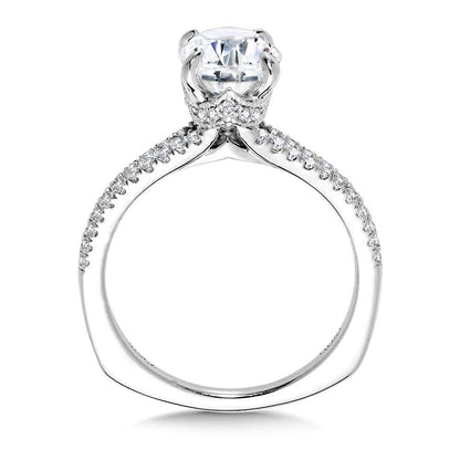 Valina Split Shank Diamond Engagement Ring w/ Milgrain-Beaded Chevron Collar R2435W