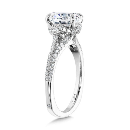 Valina Split Shank Diamond Engagement Ring w/ Milgrain-Beaded Chevron Collar R2435W