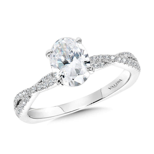 Valina Oval-Cut Diamond Criss-Cross Engagement Ring w/ Chevron Collar R2438W