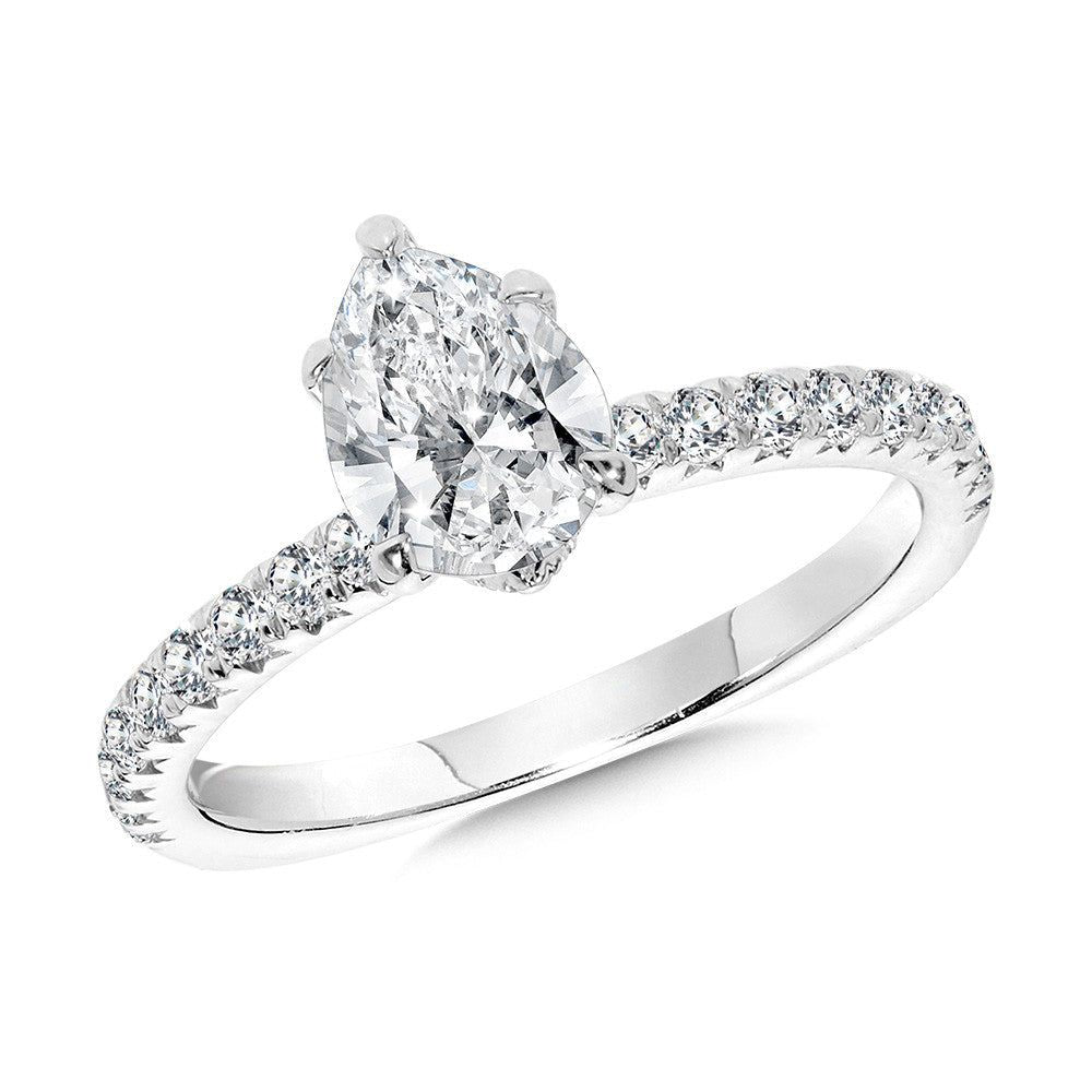 Valina Straight Pear-Cut Diamond Engagement Ring w/ Chevron Collar R2440W