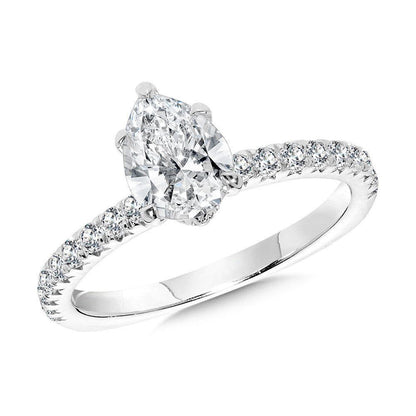 Valina Straight Pear-Cut Diamond Engagement Ring w/ Chevron Collar R2440W