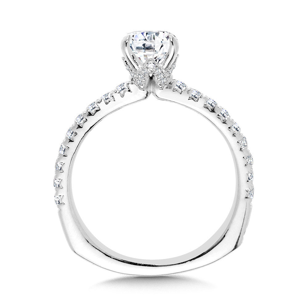 Valina Straight Pear-Cut Diamond Engagement Ring w/ Chevron Collar R2440W