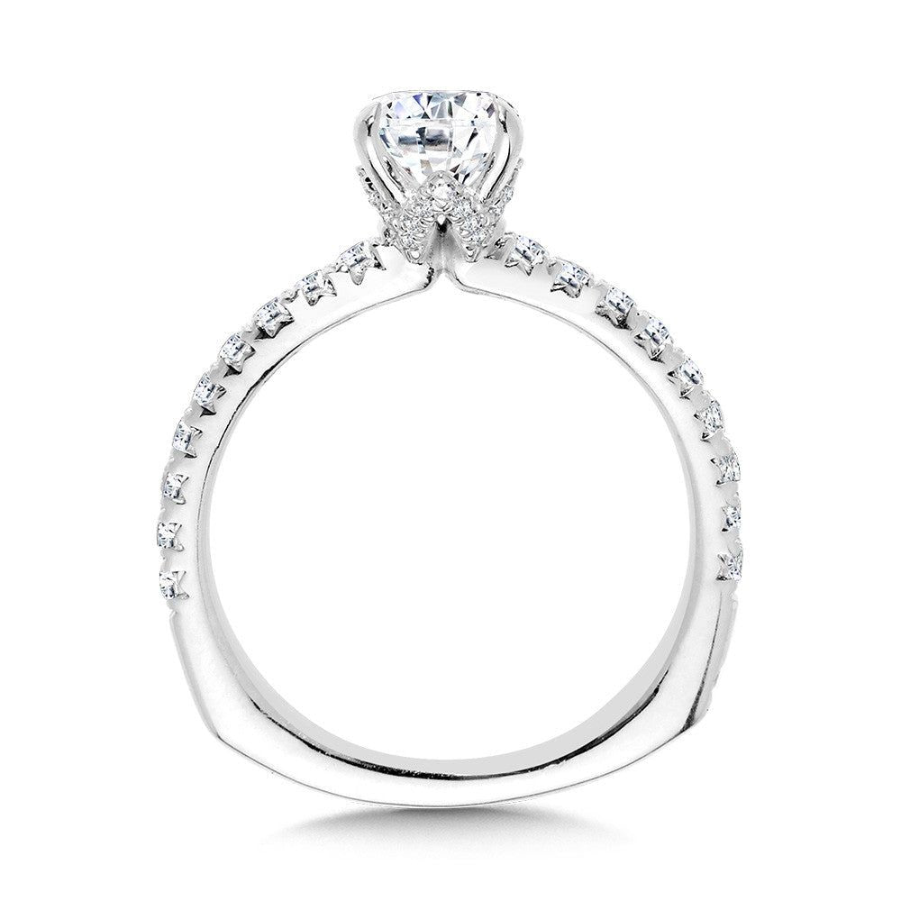 Valina Straight Pear-Cut Diamond Engagement Ring w/ Chevron Collar R2440W