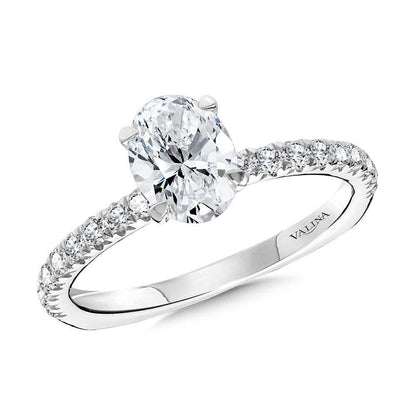 Valina Straight Oval-Cut Diamond Engagement Ring w/ Chevron Collar R2442W