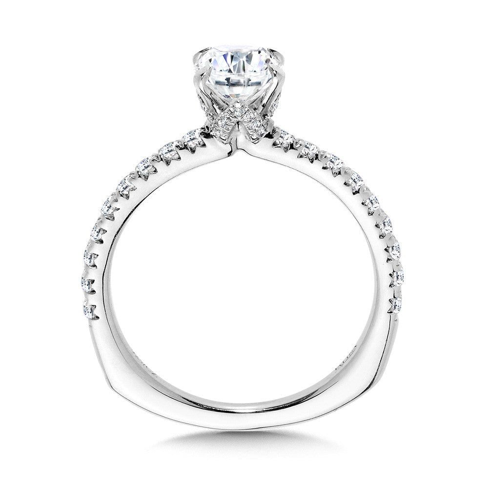 Valina Straight Oval-Cut Diamond Engagement Ring w/ Chevron Collar R2442W