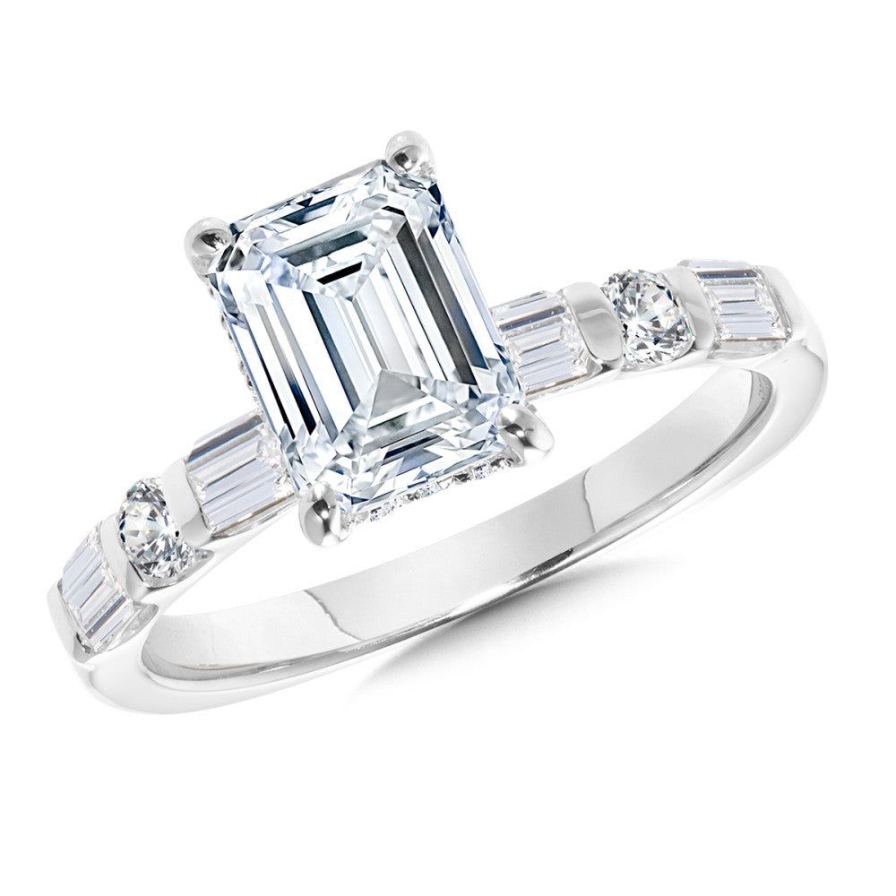 Valina Emerald-Cut & Side Stone Diamond Engagement Ring R2467W