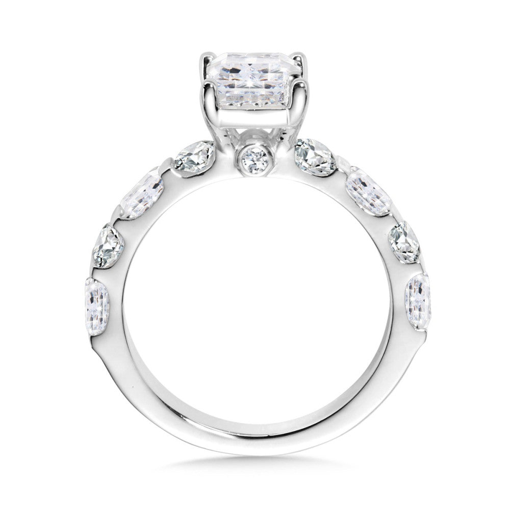 Emerald-Cut Side Stone Diamond Engagement Ring R2469W-SR
