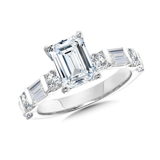 Valina Emerald-Cut Side Stone Diamond Engagement Ring R2469W-SR