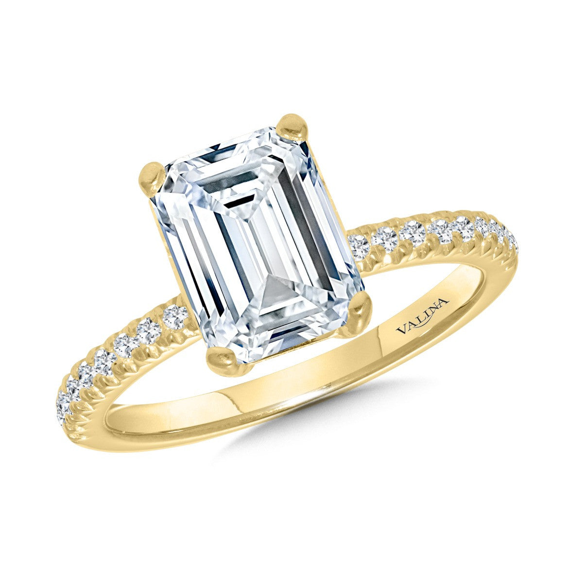 EMERALD-CUT STRAIGHT DIAMOND ENGAGEMENT RING R2473Y-SR