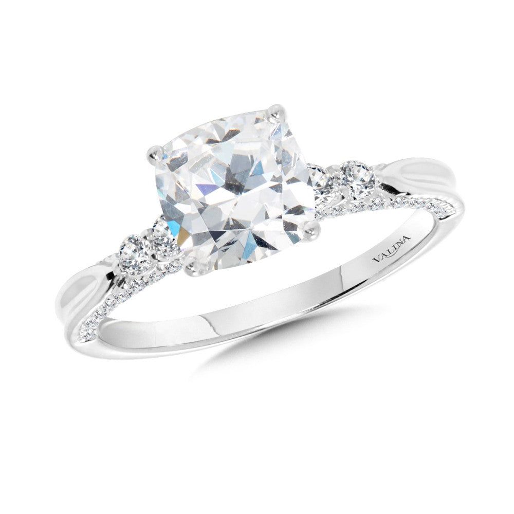 Valina Cushion-Cut Diamond Side Stone Engagement Ring R2476W-SR