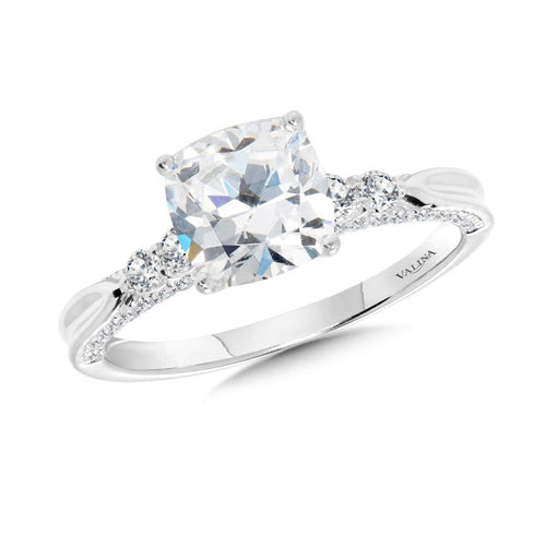 Cushion-Cut Diamond Side Stone Engagement Ring R2476W-SR