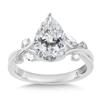 Pear-Cut & Side Stone Criss-Cross Diamond Engagement Ring R2547W-SR