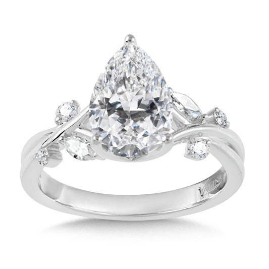 Pear-Cut & Side Stone Criss-Cross Diamond Engagement Ring R2547W-SR