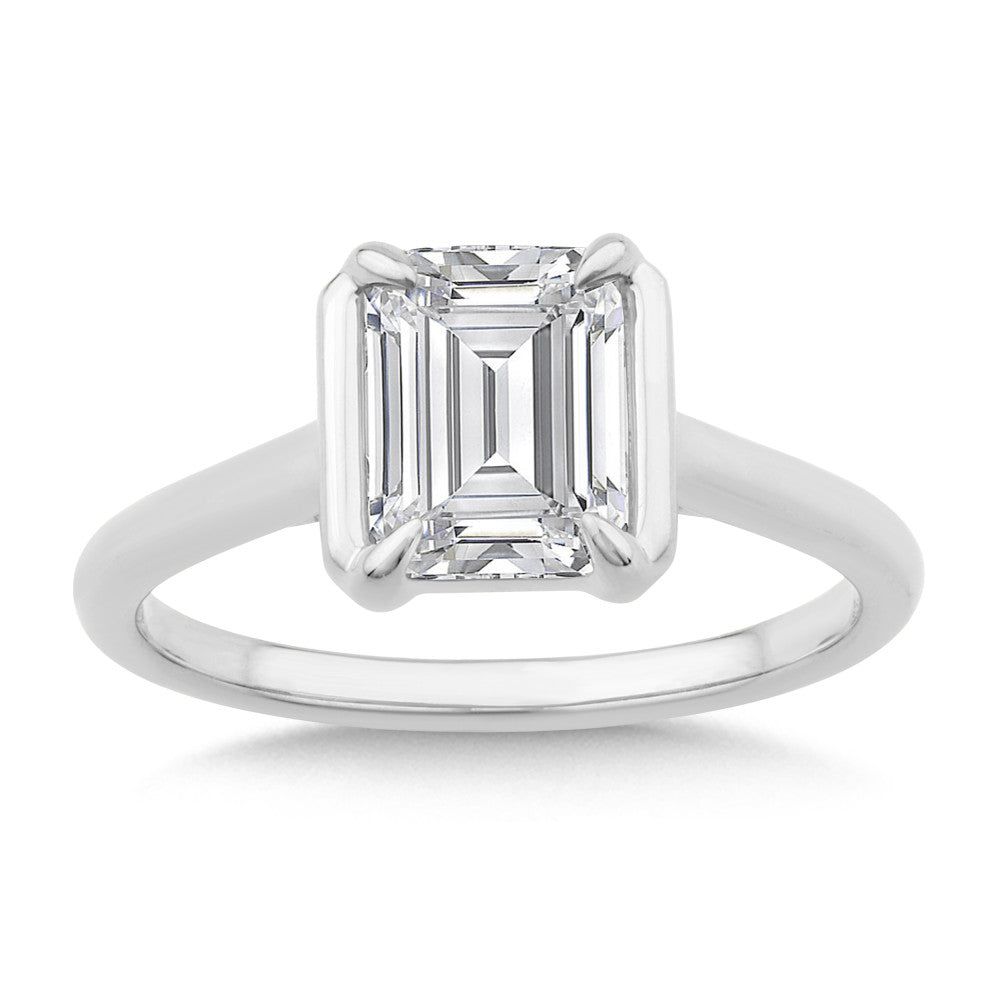 Valina Emerald-Cut Diamond Bracket-Prong Engagement Ring R2559W-SR