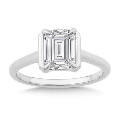 Emerald-Cut Diamond Bracket-Prong Engagement Ring R2559W-SR