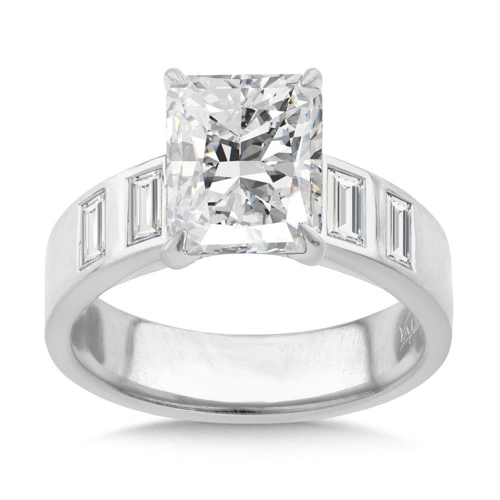 Valina Radiant-Cut & Baguette Side Stone Diamond Engagement Ring R2570W-SR