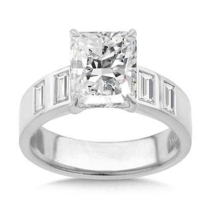 Valina Radiant-Cut & Baguette Side Stone Diamond Engagement Ring R2570W-SR