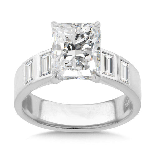 Radiant-Cut & Baguette Side Stone Diamond Engagement Ring R2570W-SR