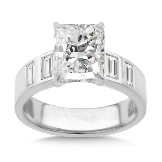 Valina Radiant-Cut & Baguette Side Stone Diamond Engagement Ring R2570W-SR