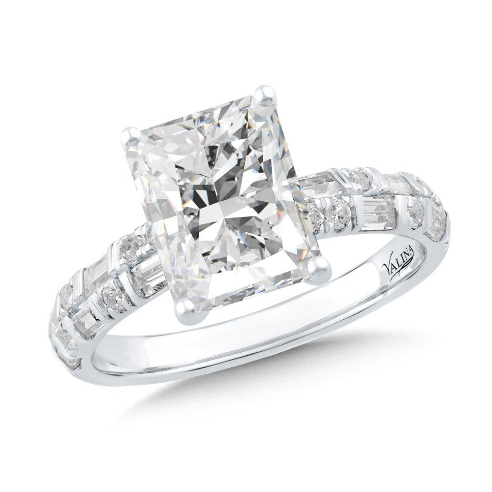 Valina Radiant-Cut & Baguette Side Stone Diamond Engagement Ring R2574W-SR