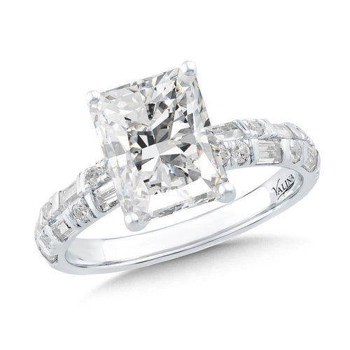 Radiant-Cut & Baguette Side Stone Diamond Engagement Ring R2574W-SR
