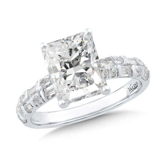 Valina Radiant-Cut & Baguette Side Stone Diamond Engagement Ring R2574W-SR