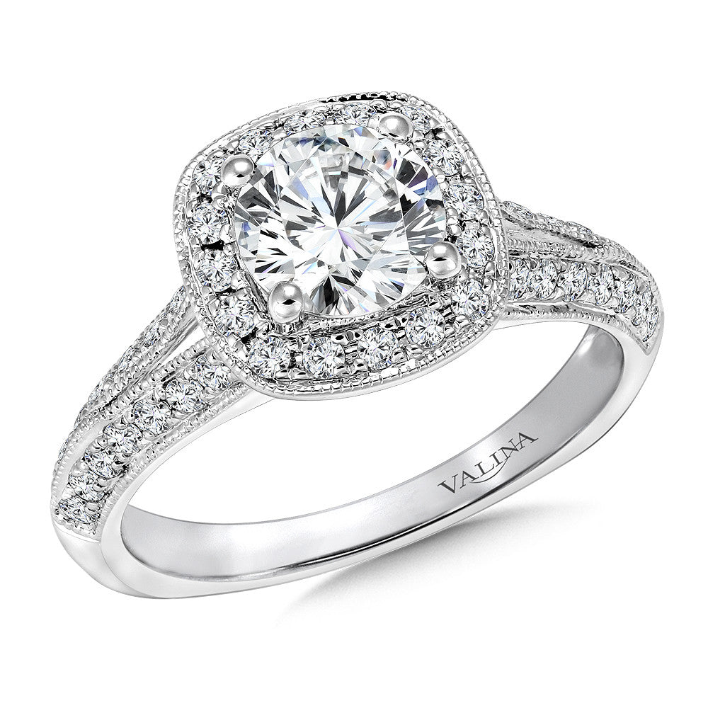 Valina Cushion Shape Halo Diamond Engagement Ring R9429W