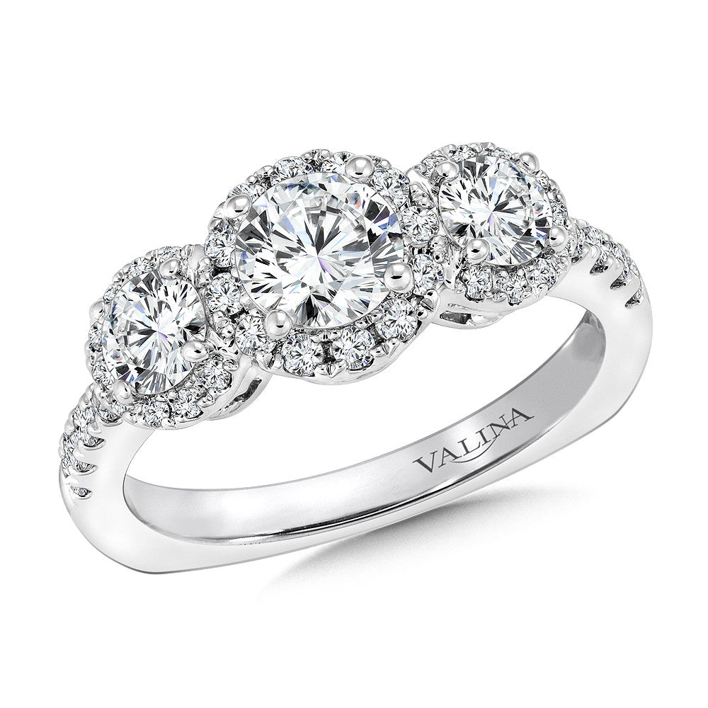 Valina Three stone halo Engagement Ring R9433W