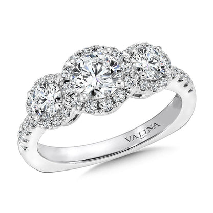 Valina Three stone halo Engagement Ring R9433W