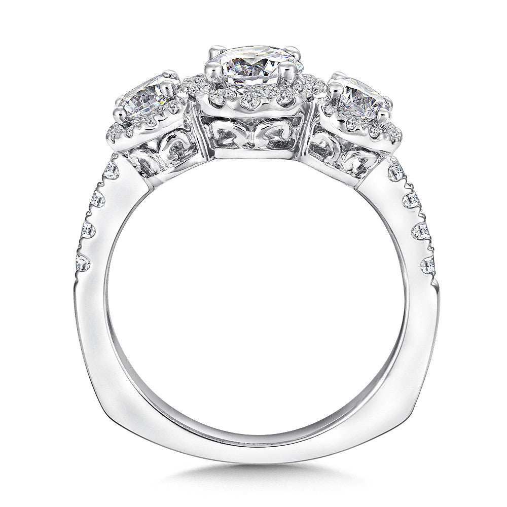 Valina Three stone halo Engagement Ring R9433W