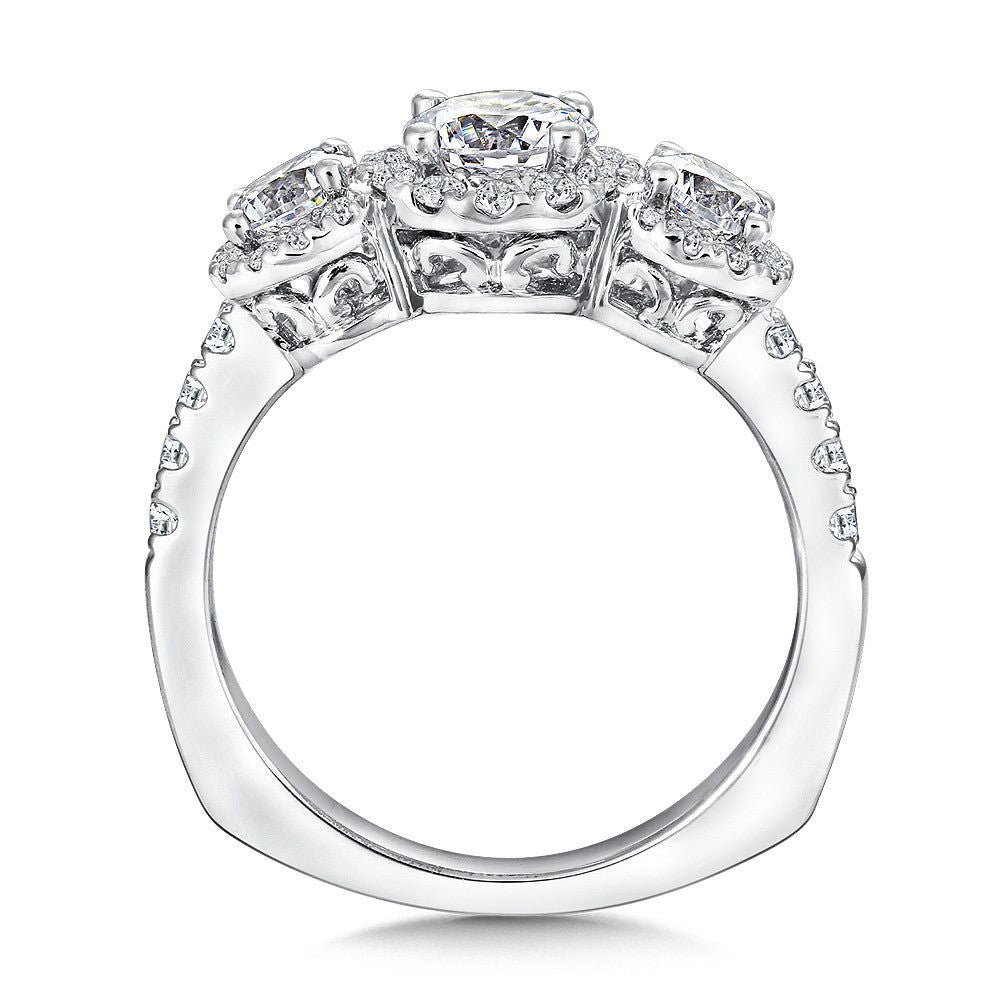 Valina Three stone halo Engagement Ring R9433W