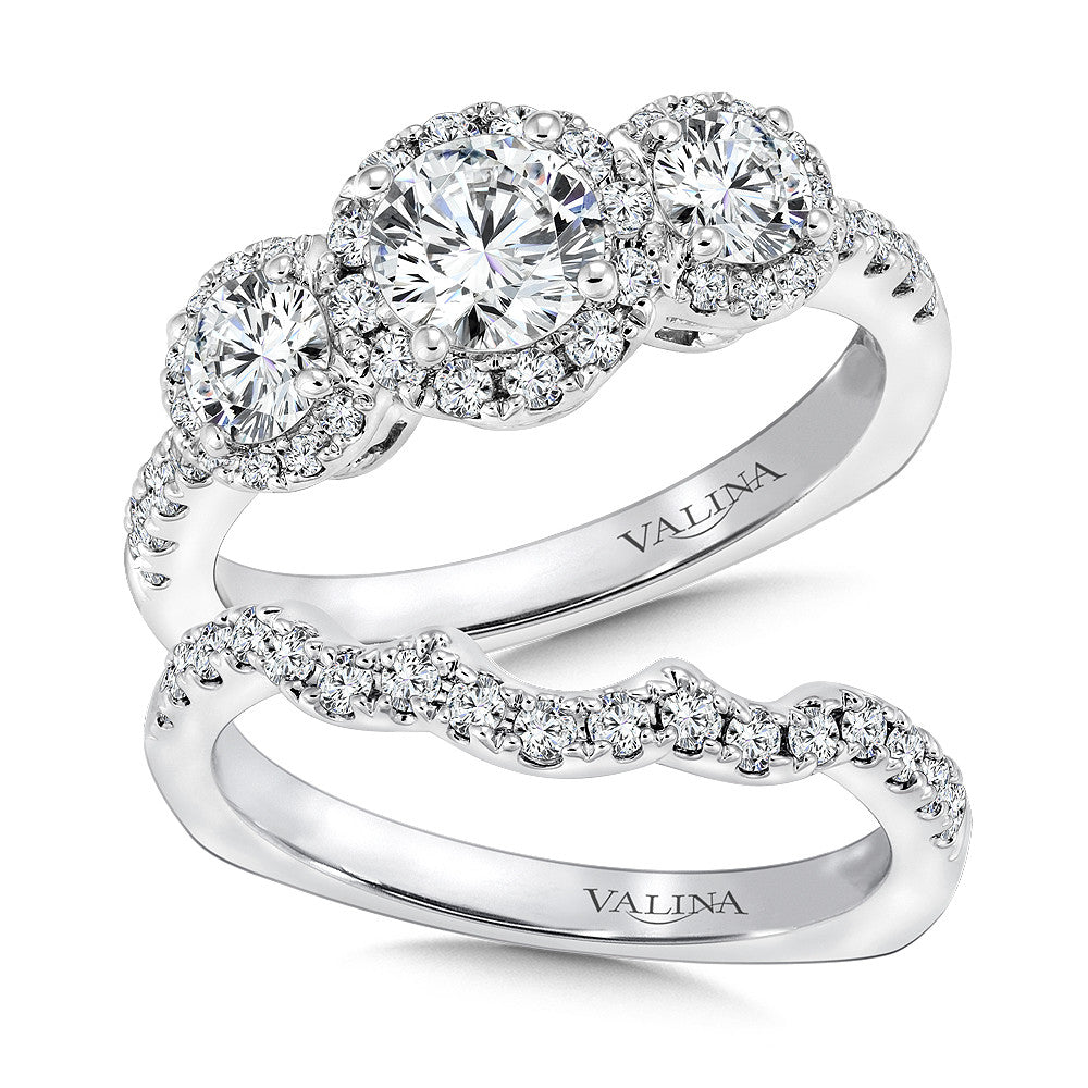 Valina Three stone halo Engagement Ring R9433W