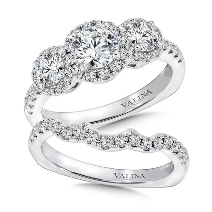 Valina Three stone halo Engagement Ring R9433W