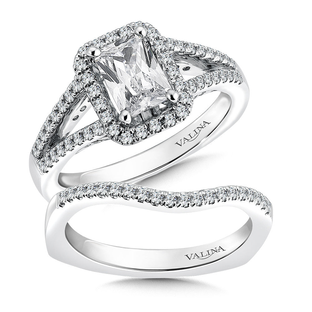 EMERALD CUT HALO ENGAGEMENT RING R9525W