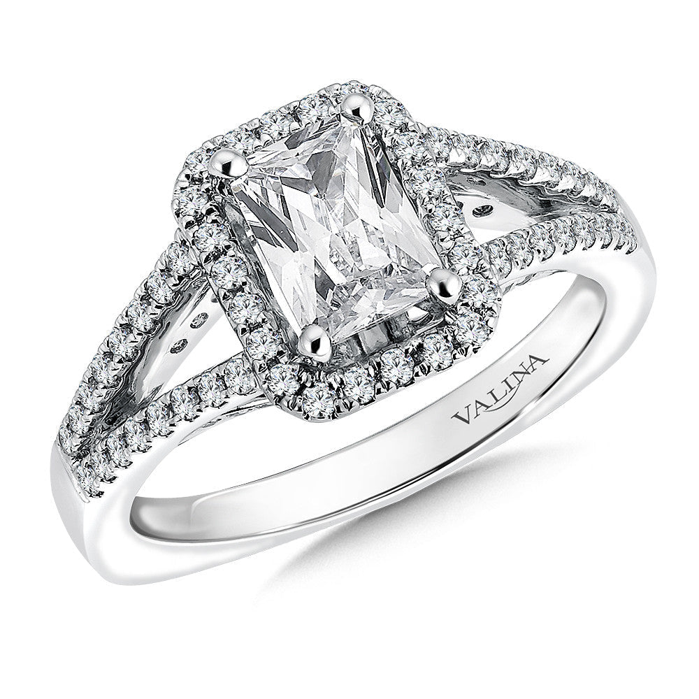 EMERALD CUT HALO ENGAGEMENT RING R9525W