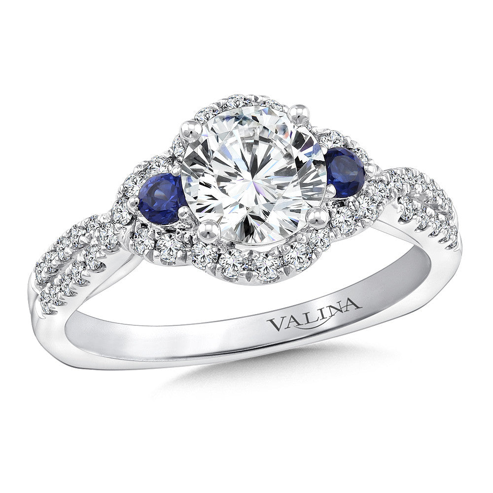 Valina Diamond and Blue Sapphire Halo Engagement Ring R9617W-BSA
