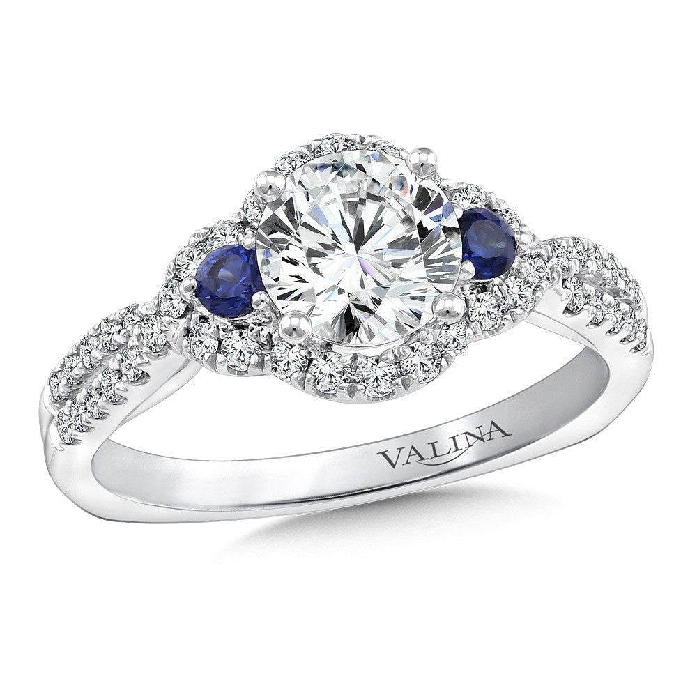 Valina Diamond and Blue Sapphire Halo Engagement Ring R9617W-BSA