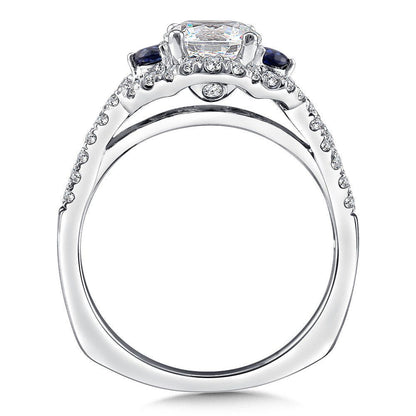 Valina Diamond and Blue Sapphire Halo Engagement Ring R9617W-BSA