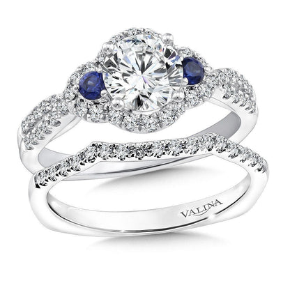 Valina Diamond and Blue Sapphire Halo Engagement Ring R9617W-BSA