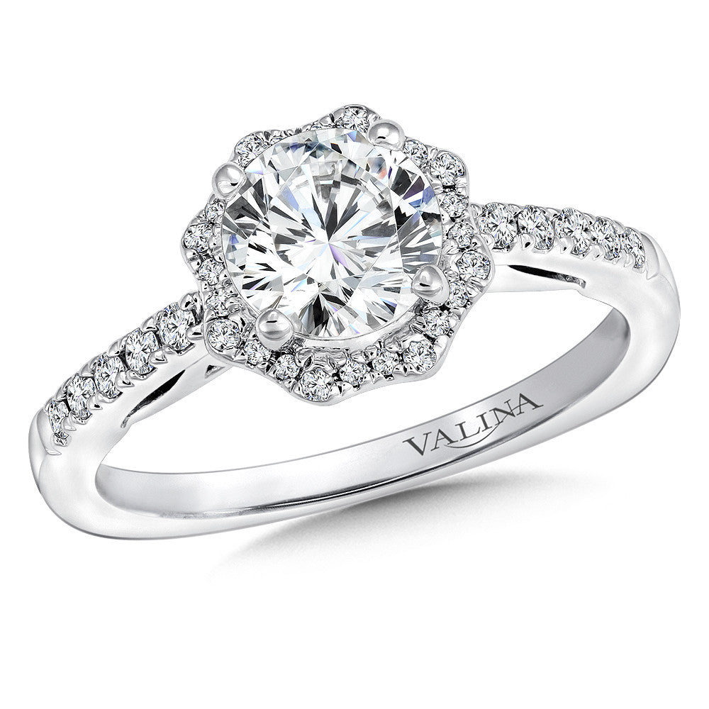 FLORAL SHAPE HALO DIAMOND ENGAGEMENT RING R9647W