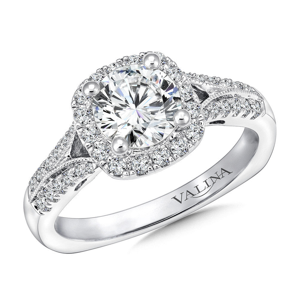 CUSHION SHAPE HALO DIAMOND ENGAGEMENT RING R9648W