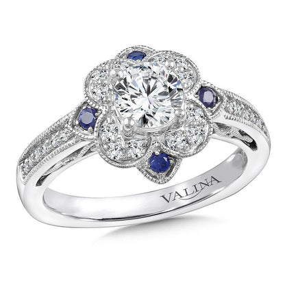 Valina Floral Diamond and Blue Sapphire Halo Engagement Ring R9759W-BSA
