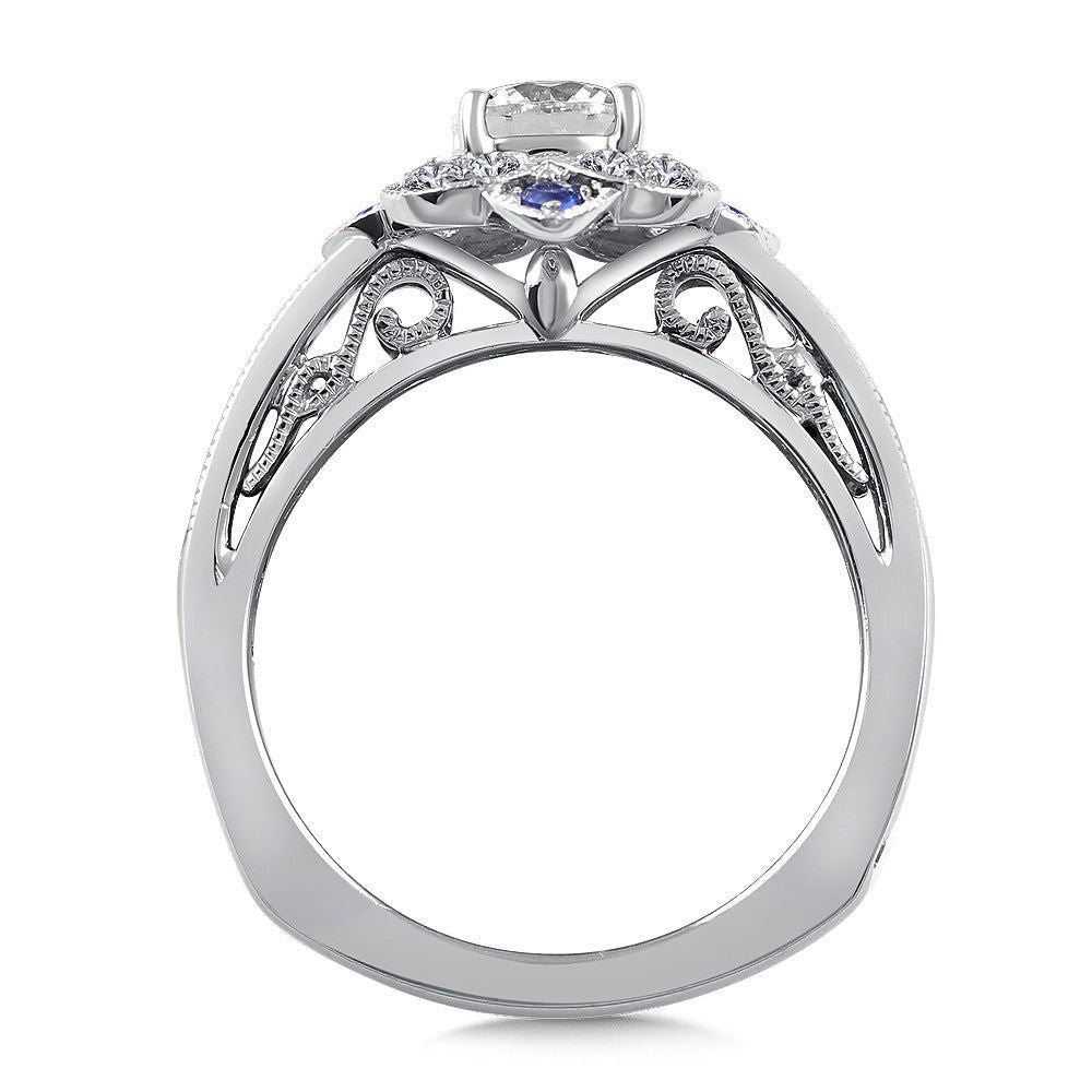 Valina Floral Diamond and Blue Sapphire Halo Engagement Ring R9759W-BSA