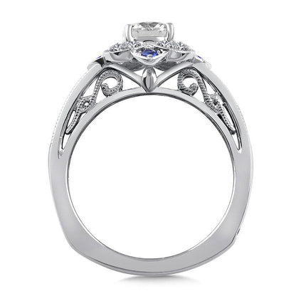 Valina Floral Diamond and Blue Sapphire Halo Engagement Ring R9759W-BSA