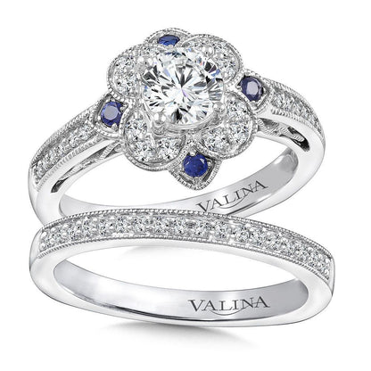 Valina Floral Diamond and Blue Sapphire Halo Engagement Ring R9759W-BSA