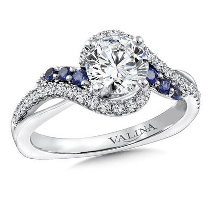 Valina Spiral Diamond and Blue Sapphire Engagement Ring R9766W-BSA