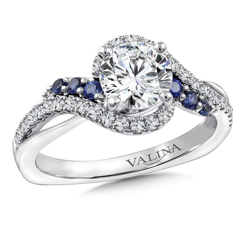Spiral Diamond and Blue Sapphire Engagement Ring R9766W-BSA