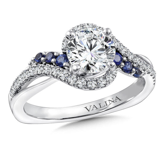 Valina Spiral Diamond and Blue Sapphire Engagement Ring R9766W-BSA
