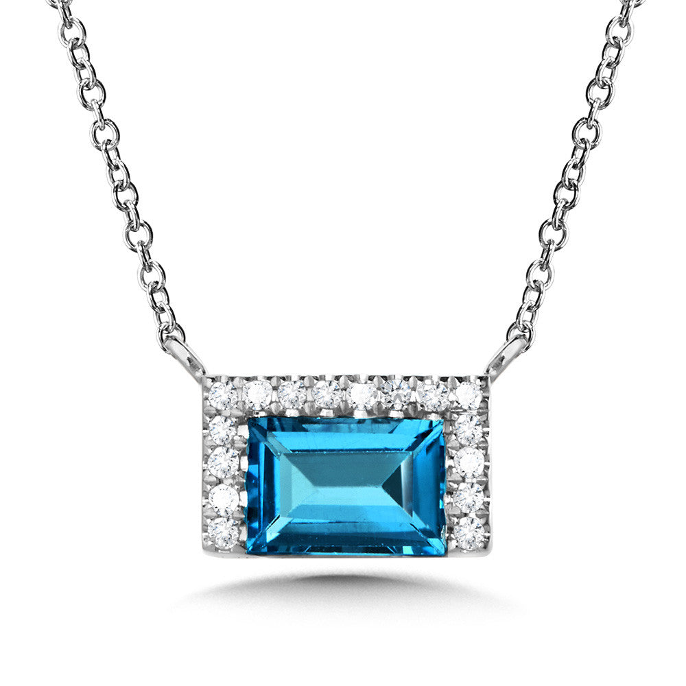 RECTANGULAR LONDON BLUE TOPAZ AND DIAMOND NECKLACE CGP779W-DLBT